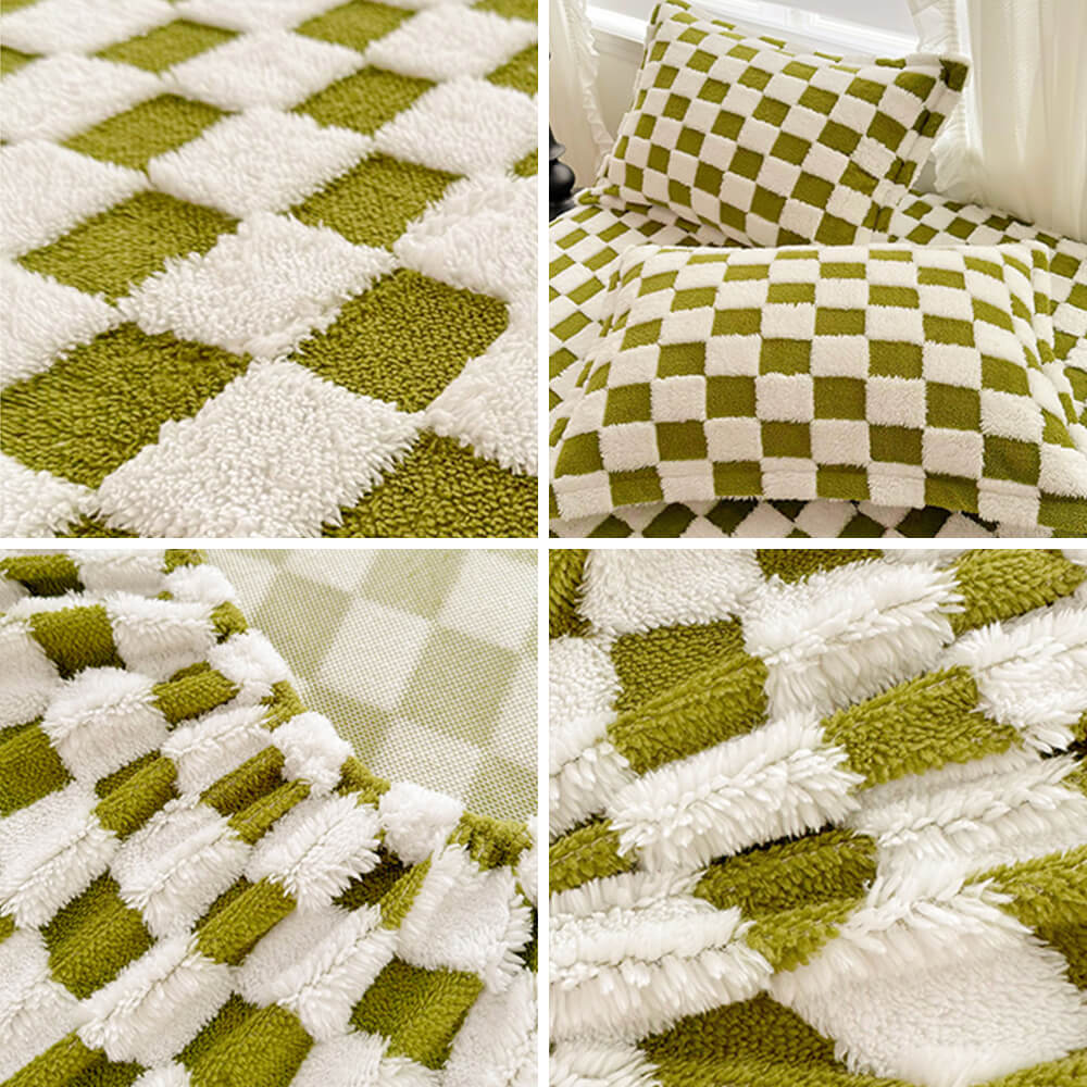 Premium checkerboard fitted sheet for deep mattresses, plush milk velvet bedding adds style and comfort