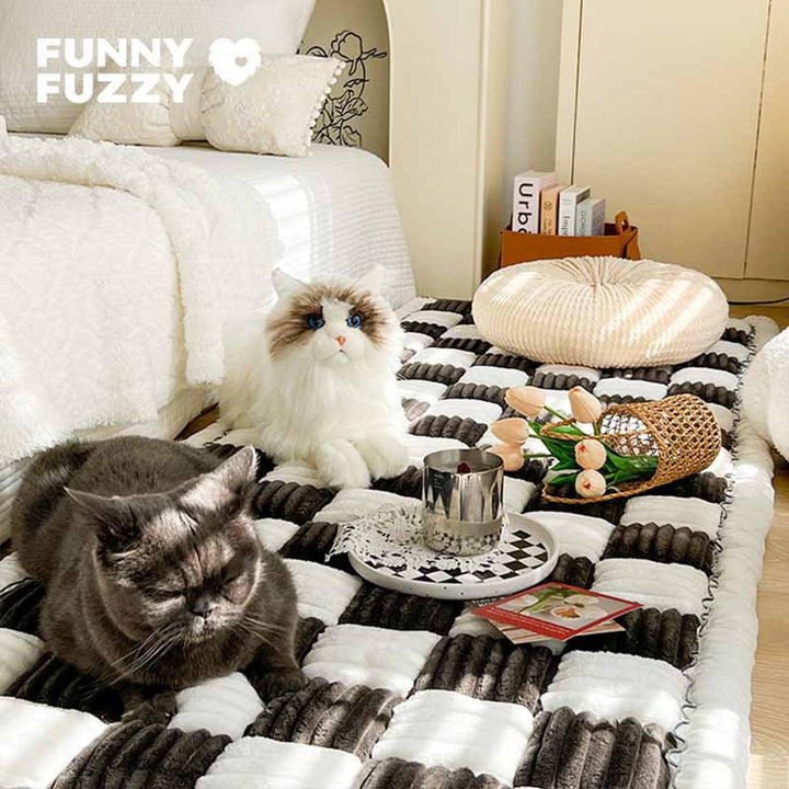 Chenille pet furniture protector, showcasing its non-slip backing for secure placement.