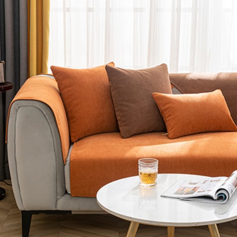 Flexible chenille protector for various sofa types, offering a fresh home decor look