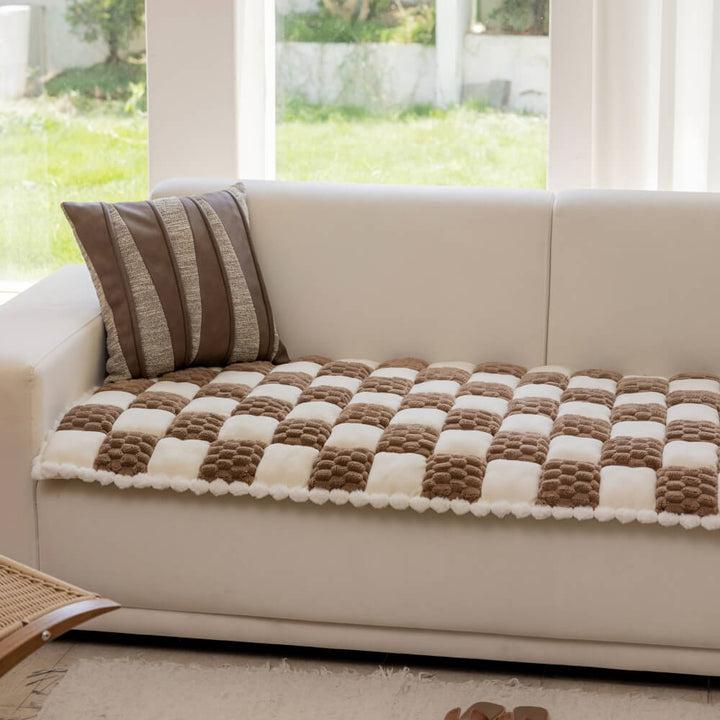Functional plush dog mat, color block sofa protector, washable pet cover, stylish design