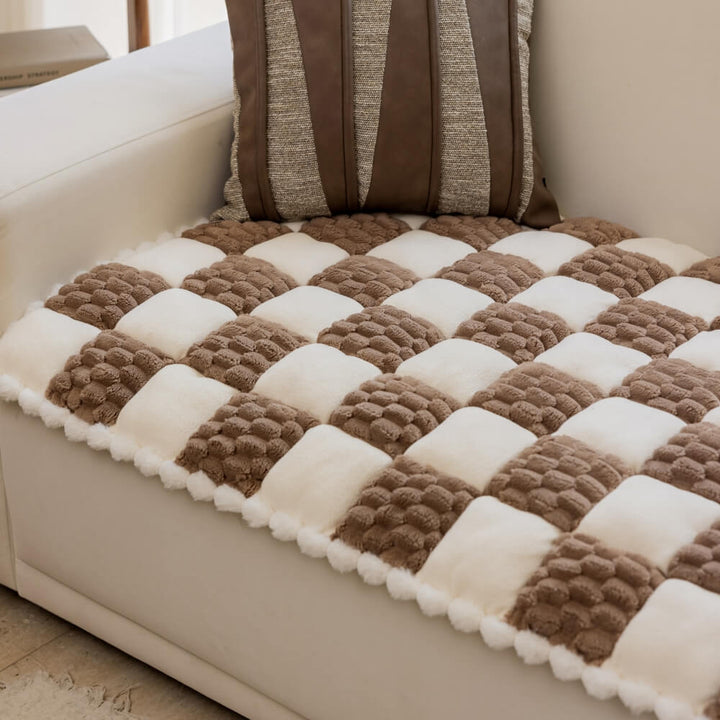 Durable color block plush dog mat, sofa protector, non-slip pet furniture pad