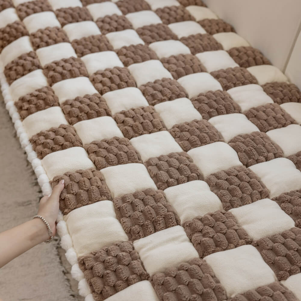 Plush color block dog mat, sofa protector, non-slip & stain-resistant pet cover