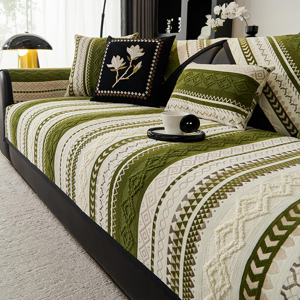 Plush colorblock woven suede sofa cover, non-slip, protecting furniture from PETS and wear.