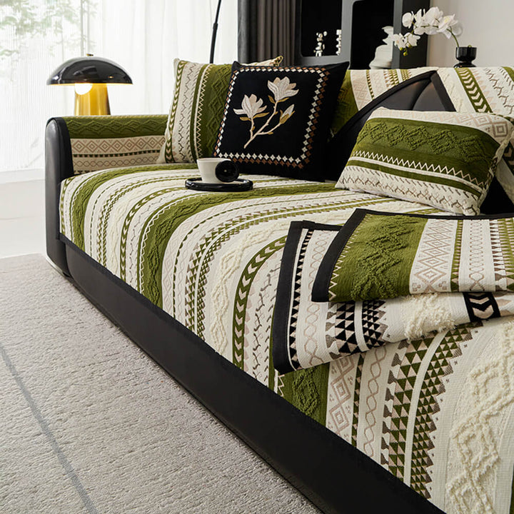 Versatile chenille colorblock sofa cover, non-slip, offering robust furniture protection.