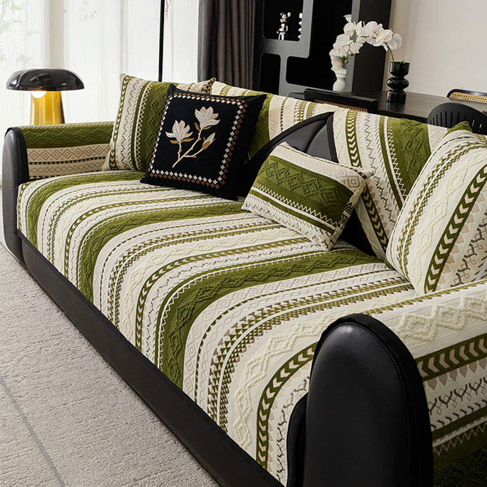 Premium colorblock woven suede sofa cover, pet friendly, non-slip and plush comfort.