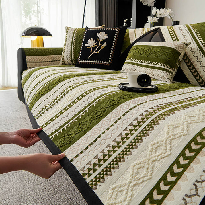 Functional colorblock woven suede sofa protector, non-slip, easy to install and maintain.