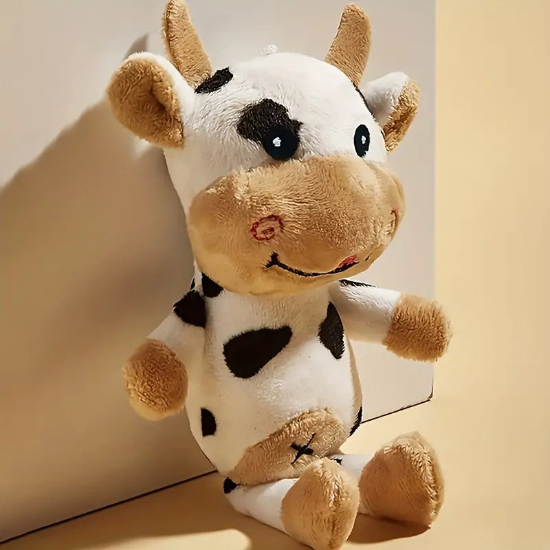 Plush cow-shaped dog toy for stress relief in small to medium dogs, soft pet supplies.