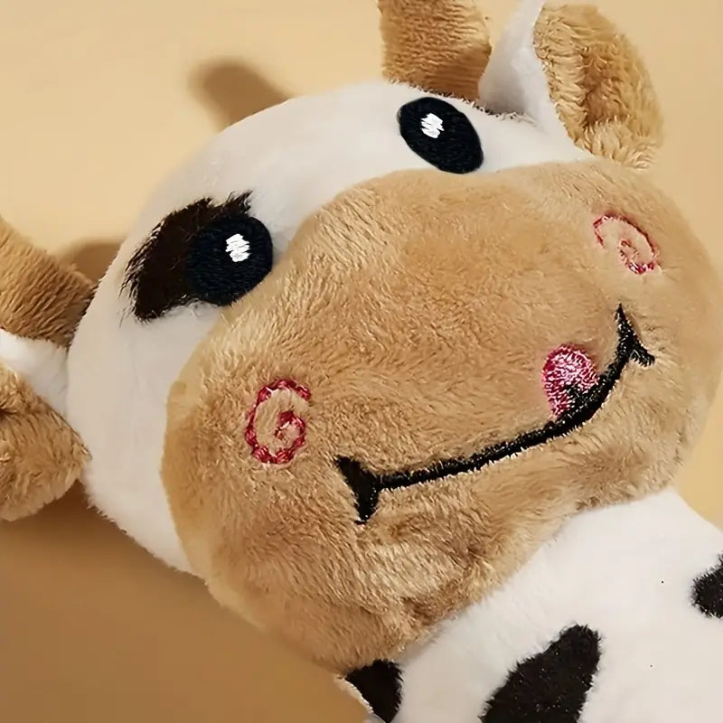 Cute cow-shaped plush dog toy, durable for small & medium dogs, pet stress relief.