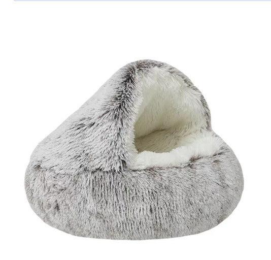 Versatile pet cave bed, plush washable design for canine and feline comfort