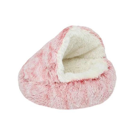 Soft pet bed that converts from cozy cave to open mat, washable for easy care