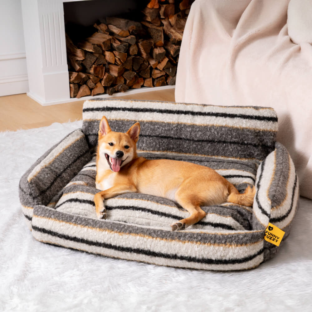 Comfortable pet furniture, plush sofa bed in stylish grey, easy to clean.