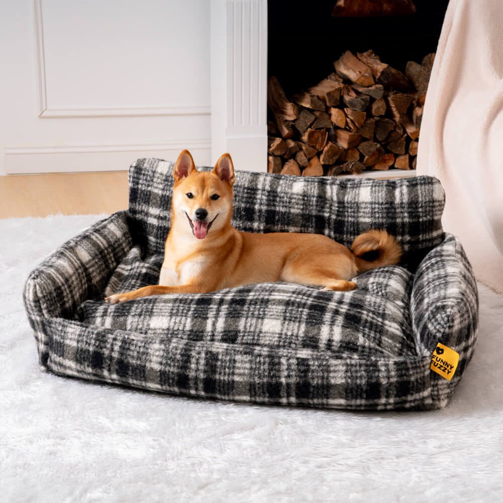 Soft cat bed, plush cozy sofa design, ideal for sleepy feline friends.