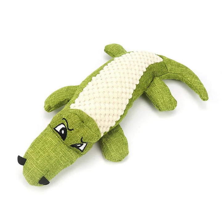 Plush crocodile squeaker dog toy, durable for all dog sizes, great for pet playtime and chewing
