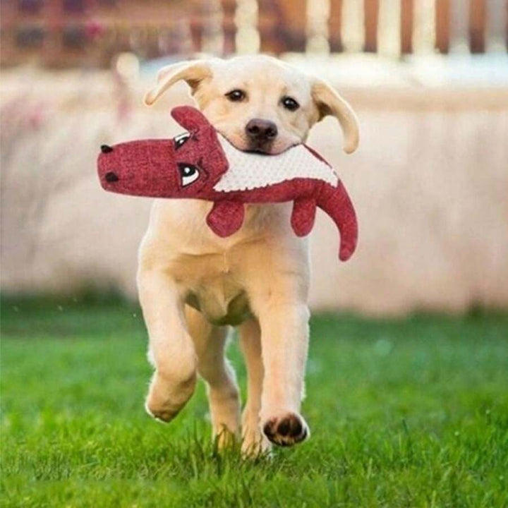 Durable plush crocodile dog toy with textured scales, suitable for all dog breeds and chewers