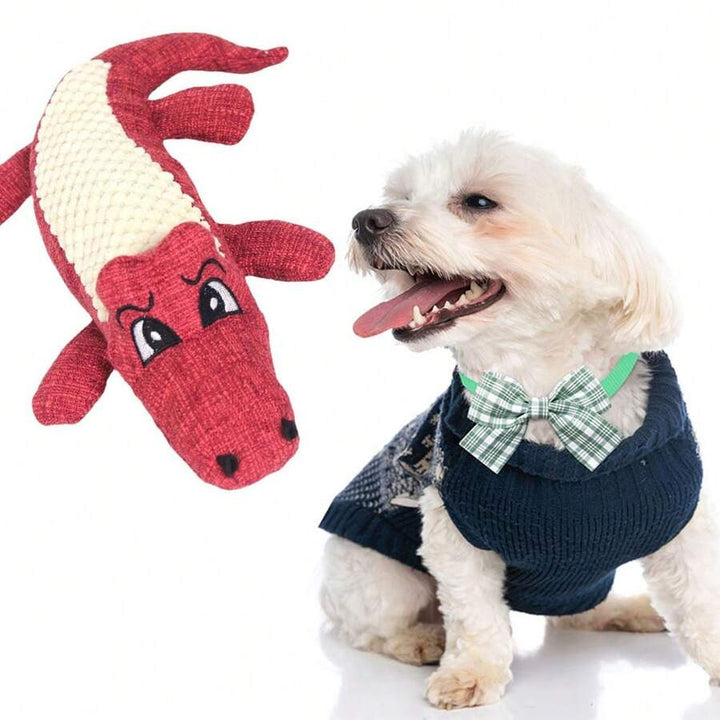 Unisex crocodile plush dog toy, featuring a hidden squeaker, ideal chew toy for active dogs