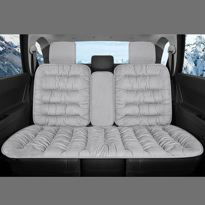 Machine washable velvet car seat cover, designed for pet and human comfort and cleanliness.