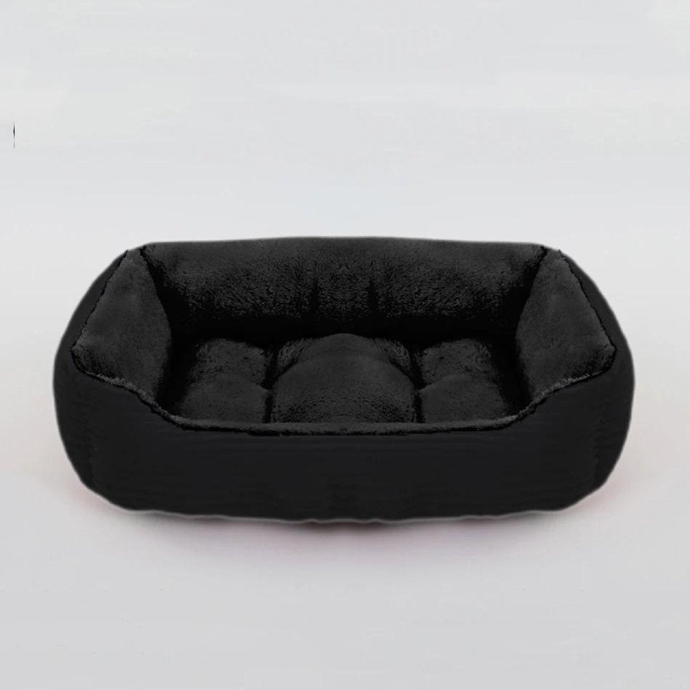 Deep-sleep plush dog bed with supportive bolsters for head and neck comfort. A soft, washable pet essential.