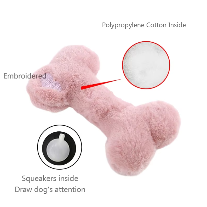 Dog plush chew bone with internal squeaker, durable soft toy for canine enrichment and comfort