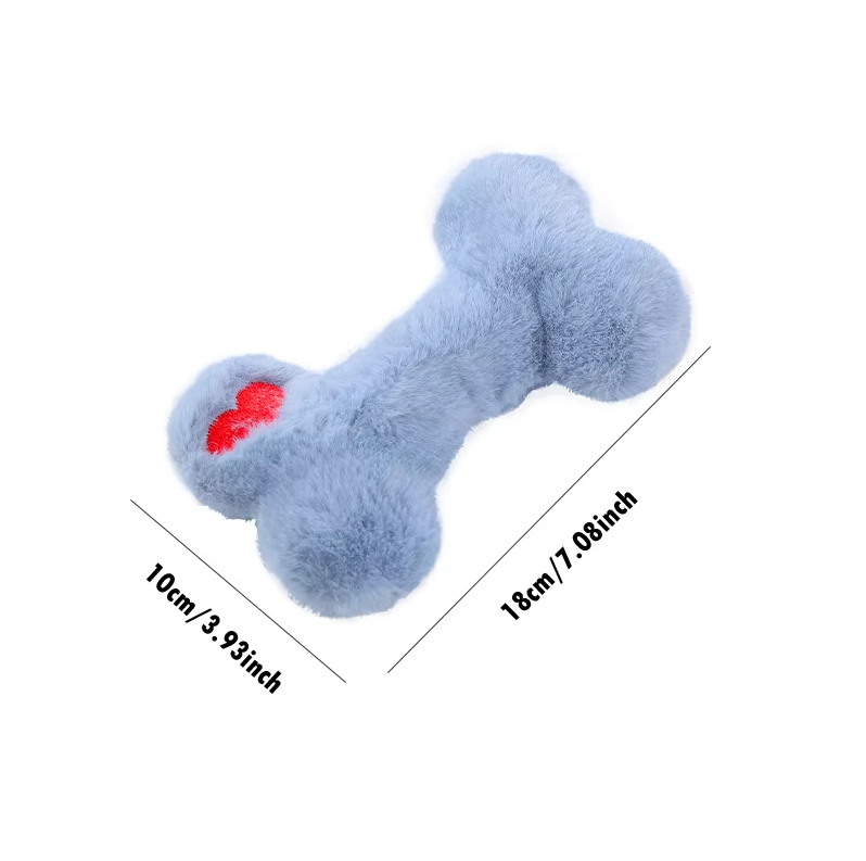 Soft plush dog squeaker toy, bone-shaped, suitable for puppies and dogs who enjoy gentle play