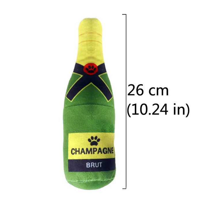 Soft dog toy for puppies, plush bottle with squeaker for teething and play.