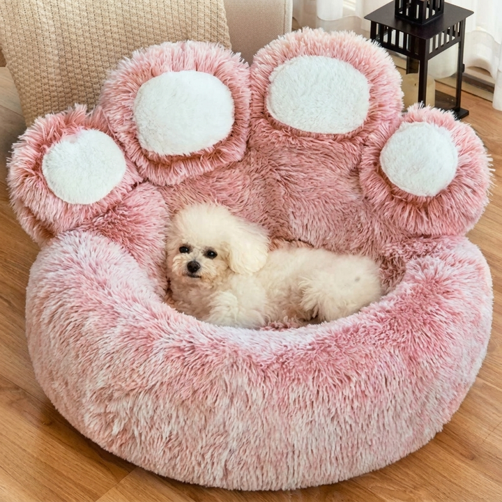 Plush dog calming sofa bed with washable cover for anxiety relief, perfect comfort for small to large pets.