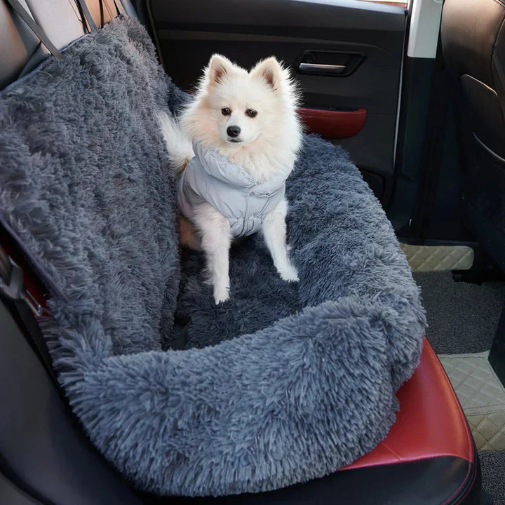 Dog travel bed, a plush car seat mattress offering canine comfort on the go.