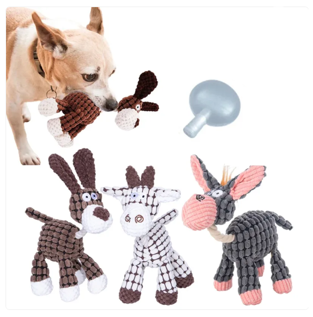 Soft plush dog toy with braided rope, perfect for puppies and adult dogs to chew.