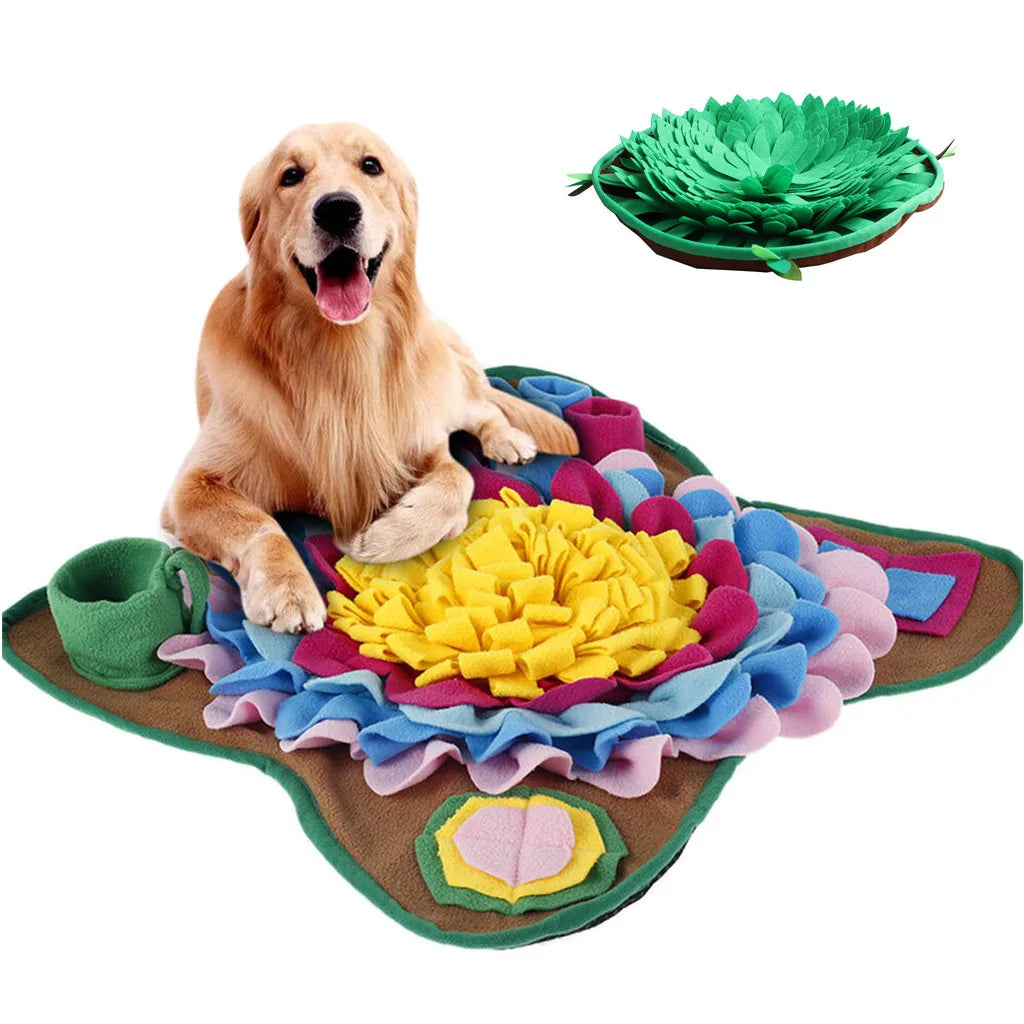 Interactive slow feeder snuffle mat for dogs, made from soft plush material, designed for mental stimulation.