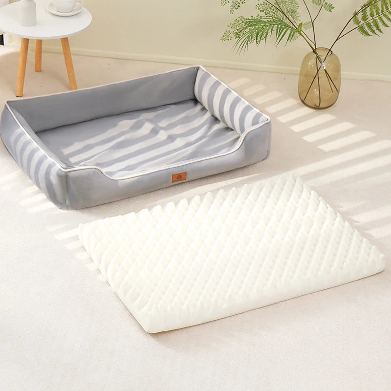 Luxury pet lounge: a cozy plush dog bed with high bolsters and accessible removable cushions