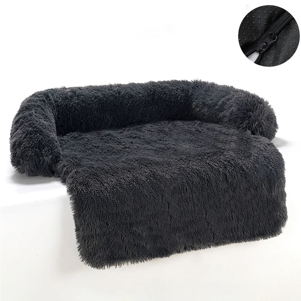 Cozy bolstered dog bed with faux fur lining, perfect for small to medium dogs and cats
