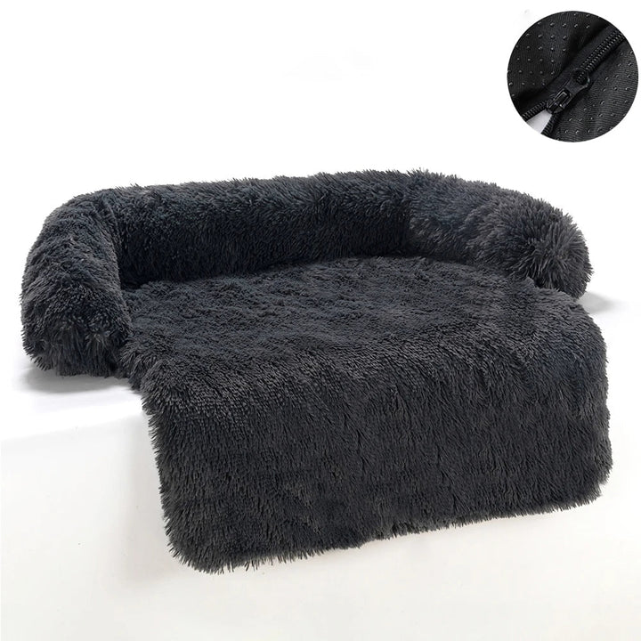 Cozy bolstered dog bed with faux fur lining, perfect for small to medium dogs and cats