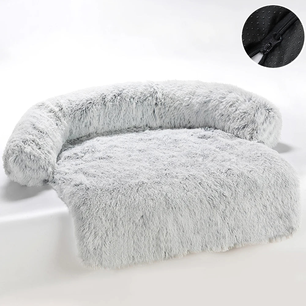 Removable cushion pet bed, a plush dog sofa in brown, providing orthopedic joint support
