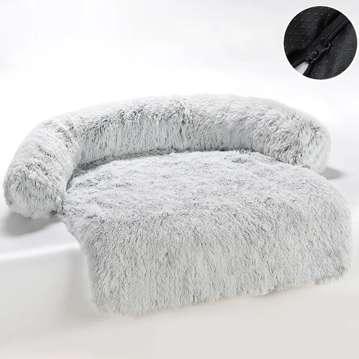 Removable cushion pet bed, a plush dog sofa in brown, providing orthopedic joint support