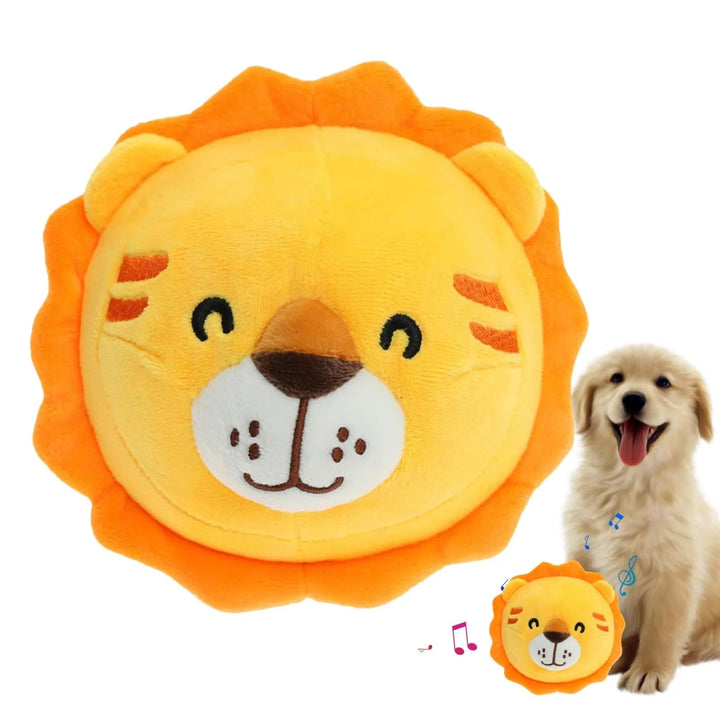 Interactive plush pet toy, bouncing & sounding, animal-themed for engaging dog and cat play.