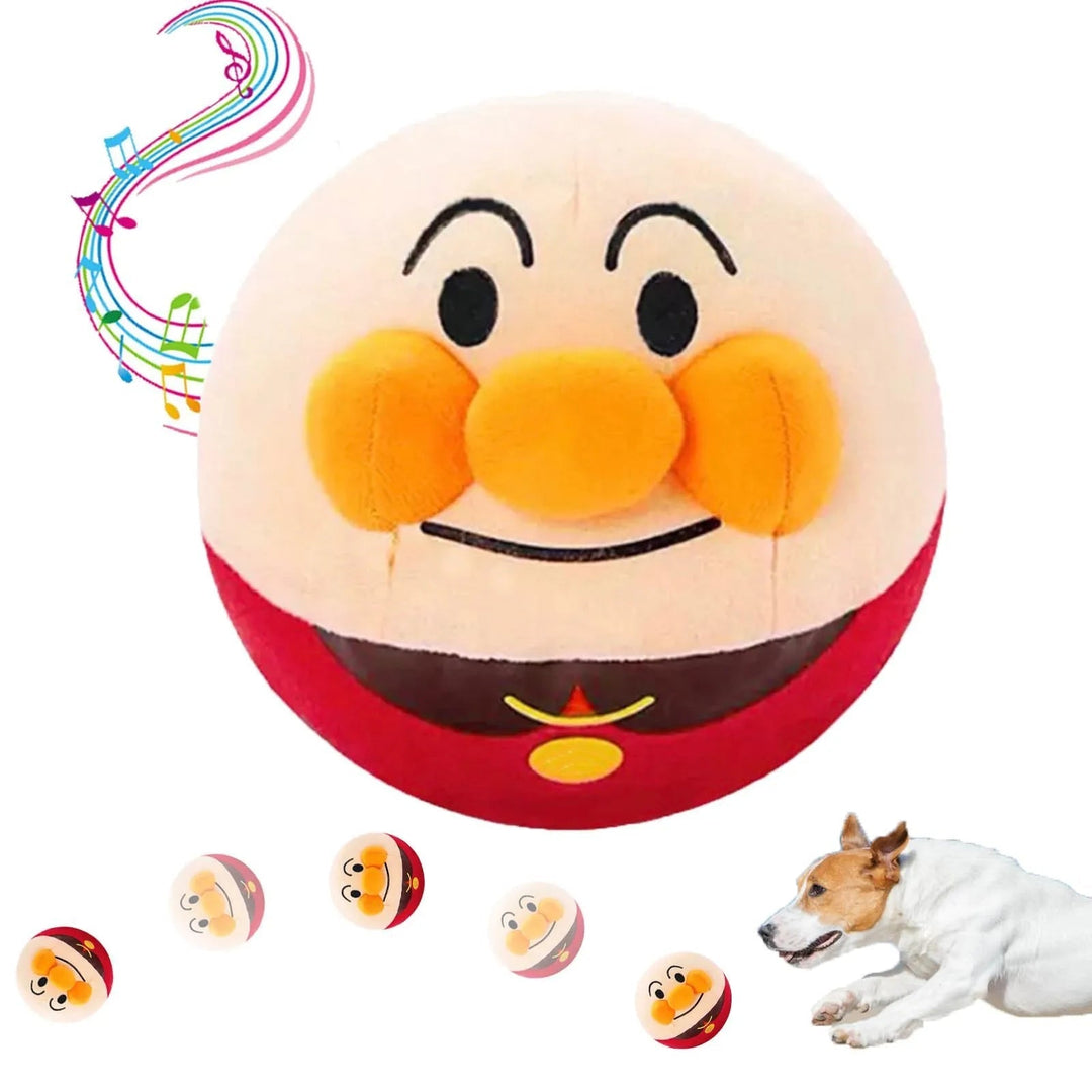 Bouncing plush dog toy with integrated sound, perfect for interactive and stimulating play.