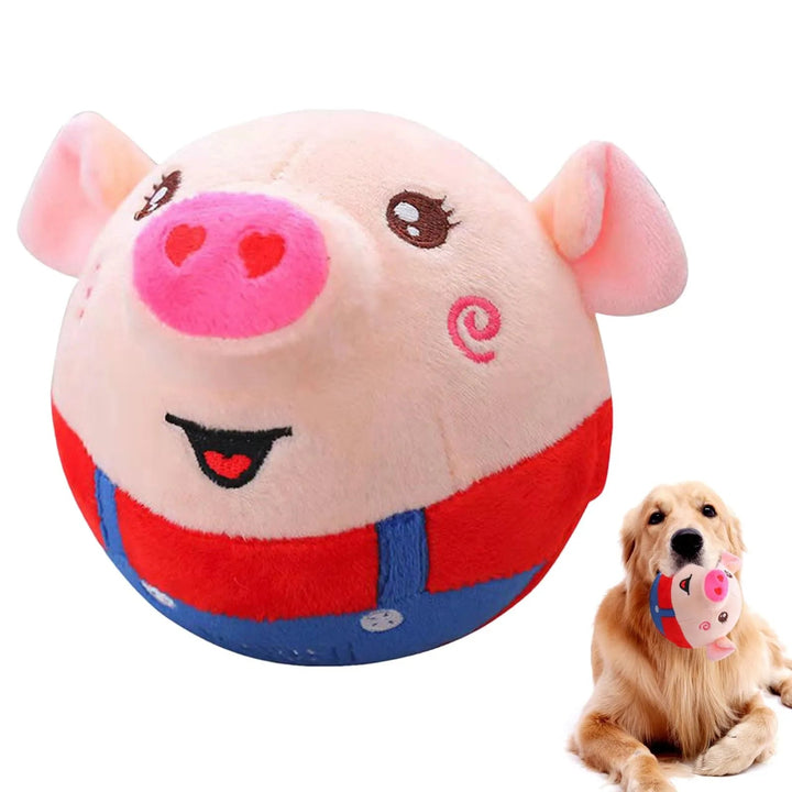 Soft animal plush toy with bouncing and sound features, designed for pet interactive fun.
