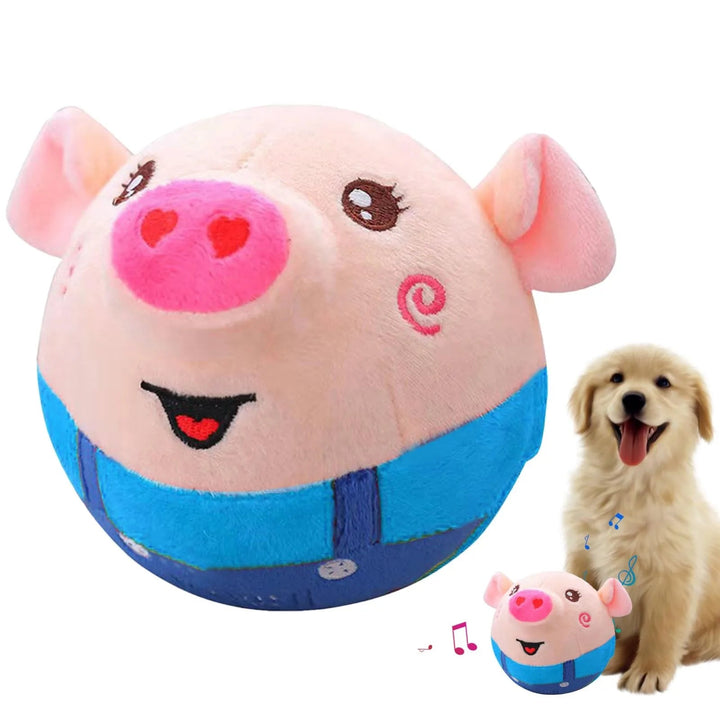 Washable interactive animal plush toy with bouncing feature and sound for pet entertainment.