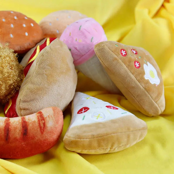 Squeaky plush hot dog toy, ideal for indoor pet play and entertainment