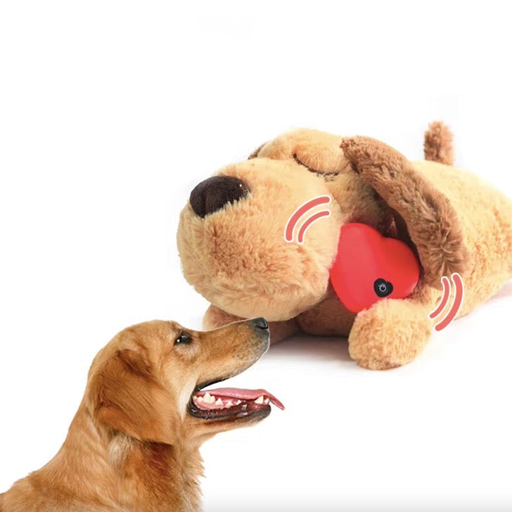 Calming dog toy, soft fleece with simulated heartbeat to reduce pet anxiety