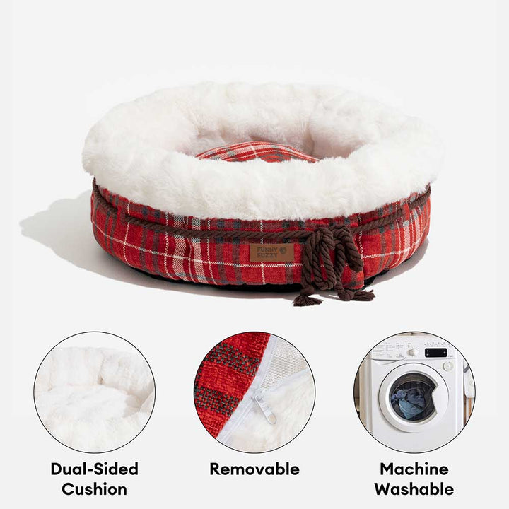 Small to medium dog bed, plush donut design, easy to wash, ultimate comfort.