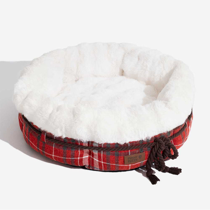 Comfortable small dog bed, plush donut, easy to clean, non-slip bottom.