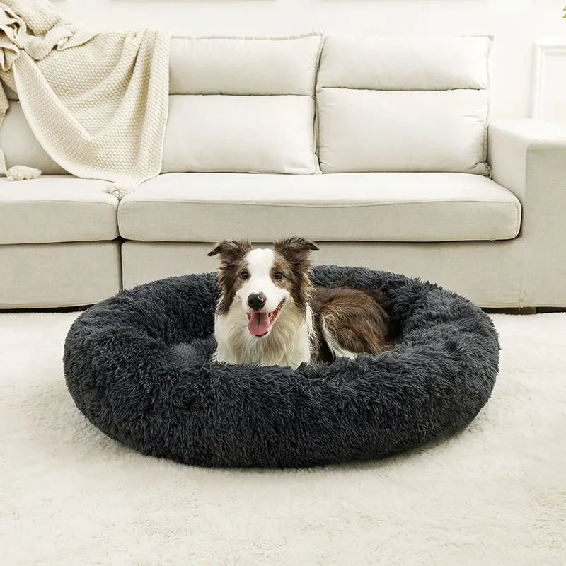 Plush donut pet bed for dogs and cats, soft cotton, cozy calming design