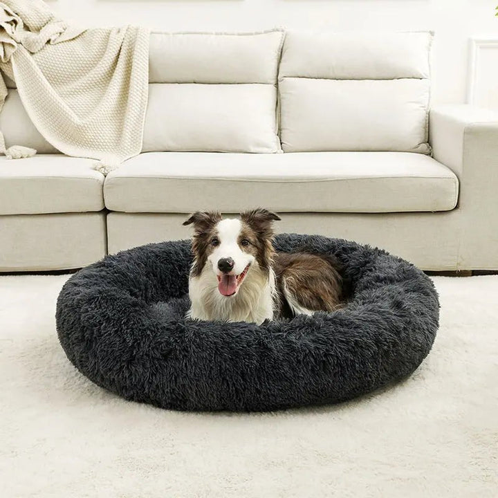 Plush donut pet bed for dogs and cats, soft cotton, cozy calming design
