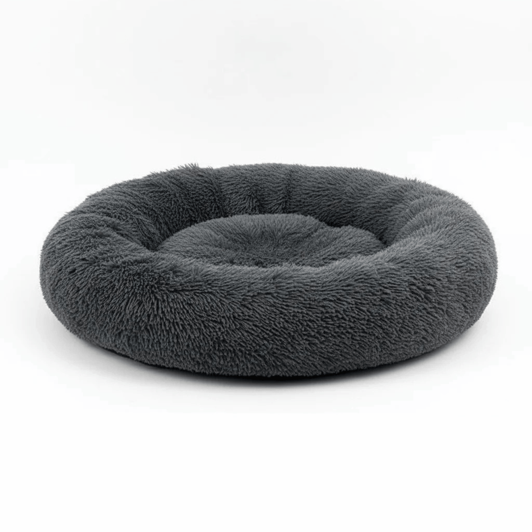 Comfortable dog donut bed in plush material, perfect for small to medium pets