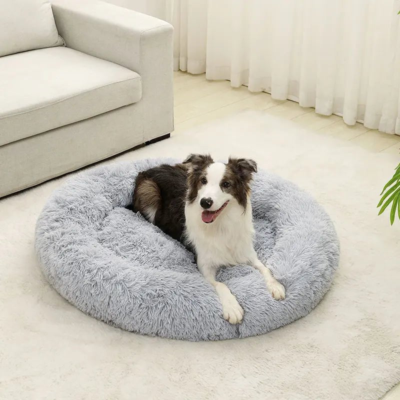 Durable pet supplies: washable plush donut bed for dogs and cats