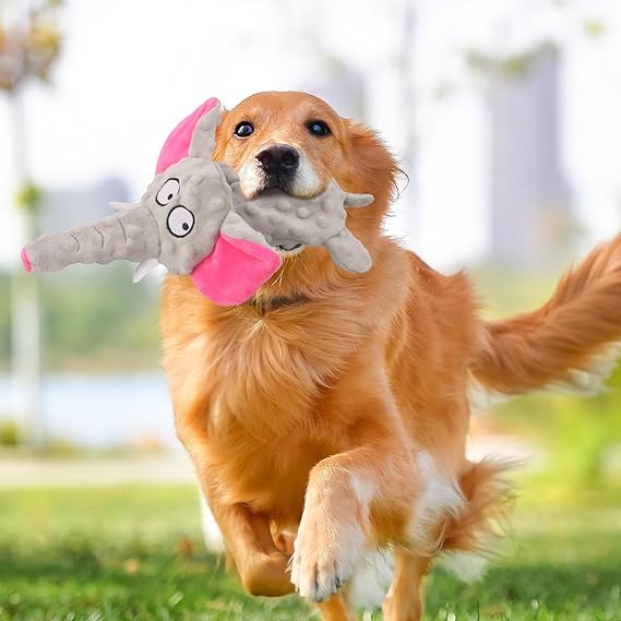 Interactive elephant dog toy, squeaky, providing mental stimulation and enjoyment for pets.