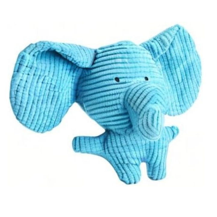 Plush elephant dog toy with crinkly ears & internal squeaker for calming interactive play and anxiety relief.