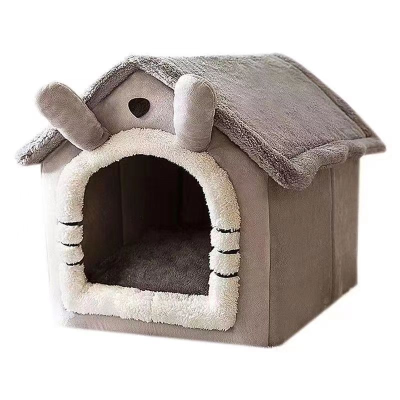 Soft, plush cat bed with a sheltered design, perfect animal sanctuary for resting felines.