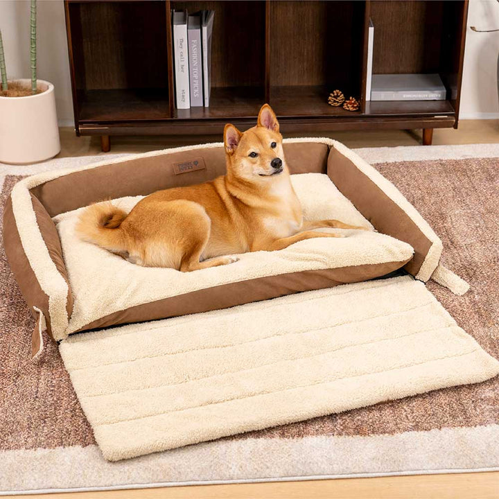 Plush ergonomic dog bed with expandable sections for ultimate pet relaxation and comfort