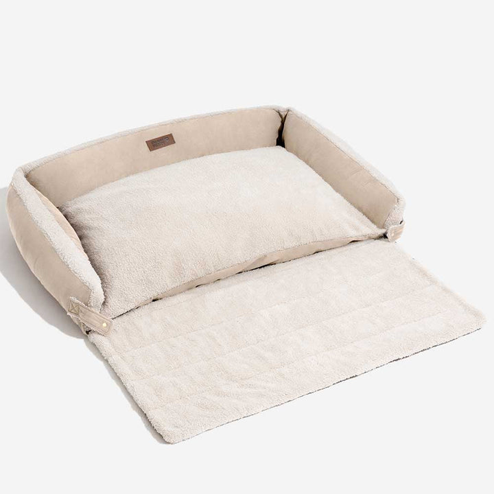 Pet furniture collection featuring an expandable calming dog bed for all sizes